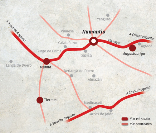 Mapa con las principales vías de época romana, según Blas Taracena