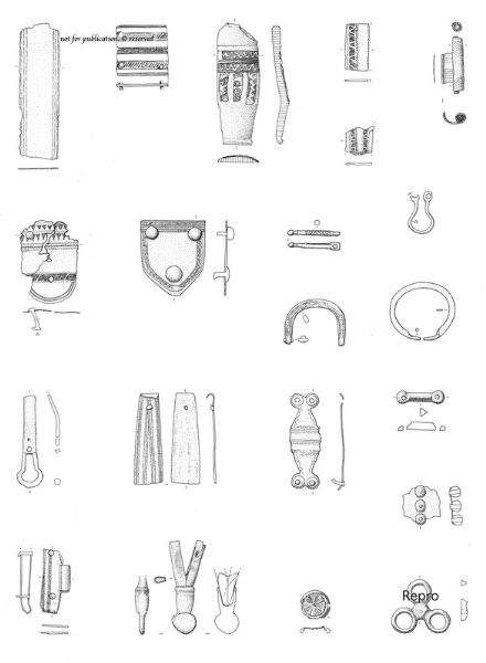 Hebillas de cinturon y pequeños objetos de los campamentos a las afueras de Numancia