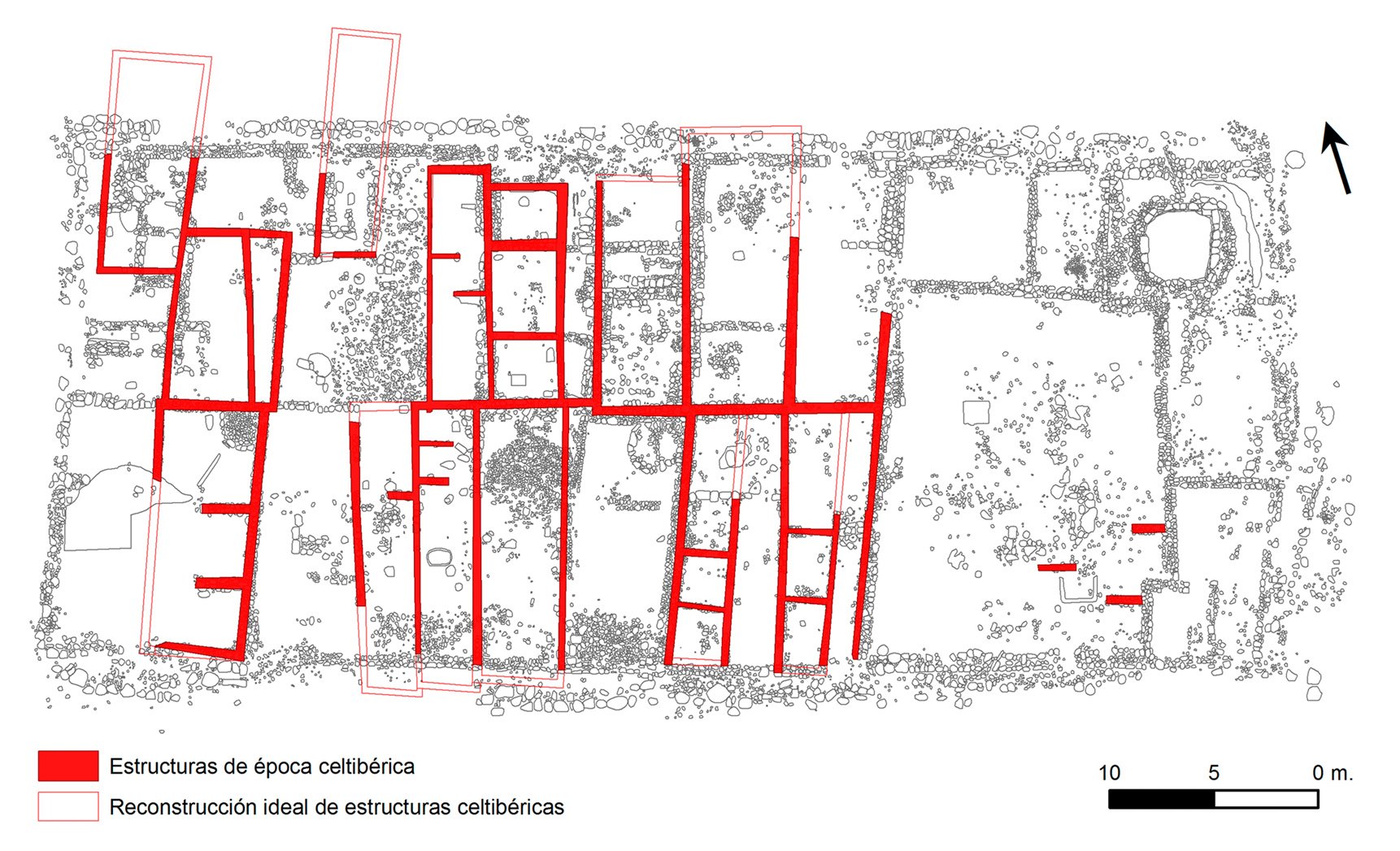 Manzana XXIII con las casas del nivel celtibérico del 133 a.C. con las singulares cerámicas numantinas